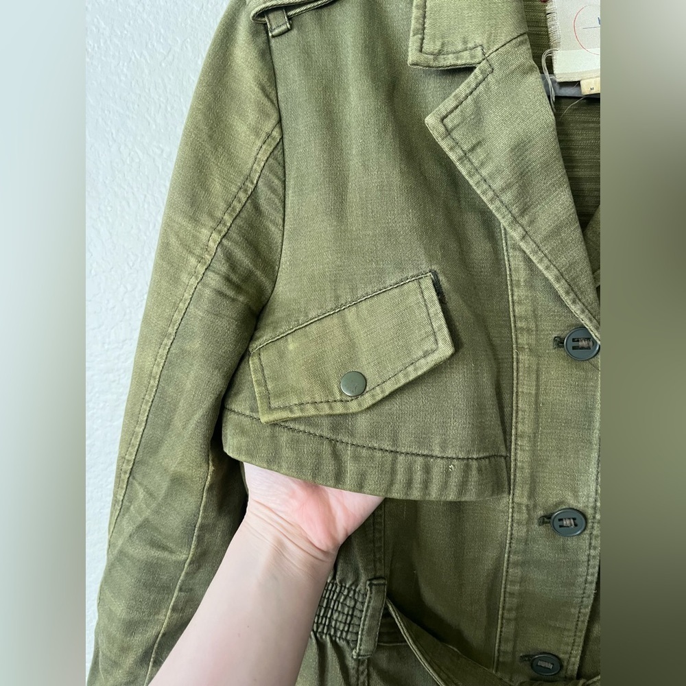 HEI HEI Anthropologie Ruffleback Military Green Jacket Women’s Size M - Picture 9 of 15